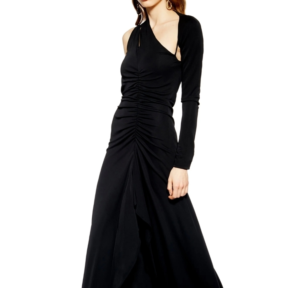 top shop one sleeve stretch ruched maxi dress size 10